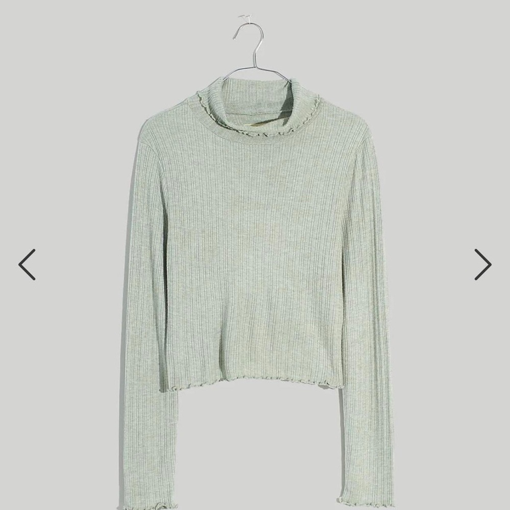 Madewell Ribbed Long Sleeve Turtleneck Crop Top in Frosted Sage